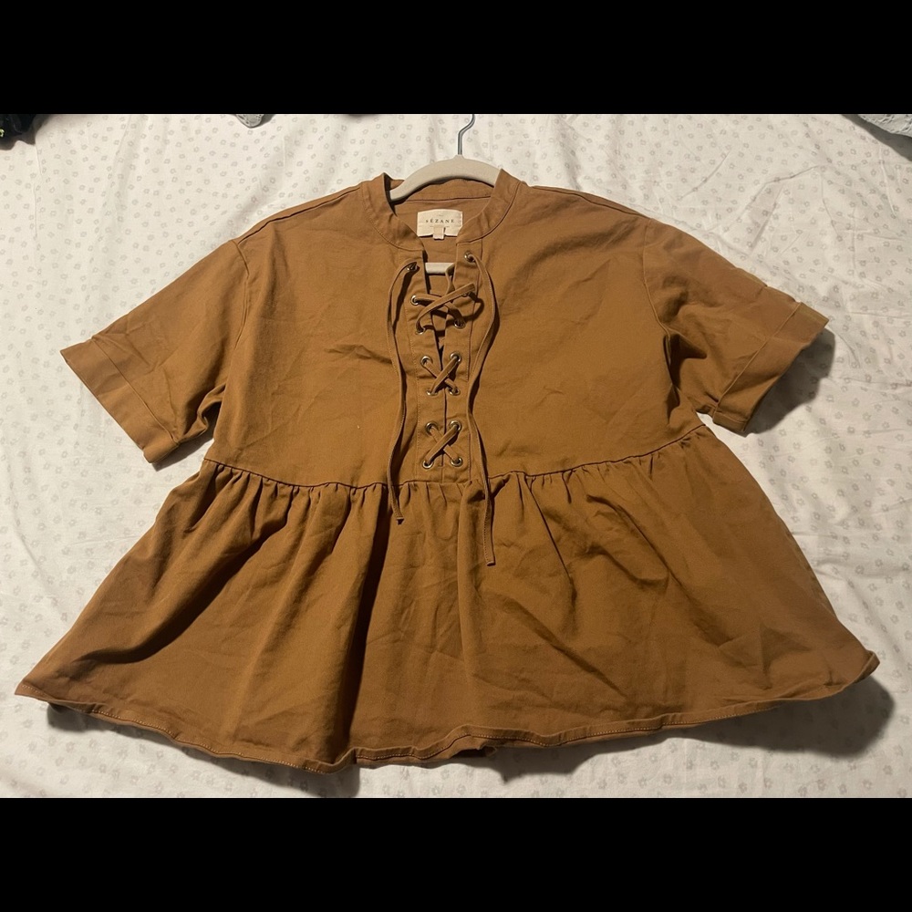 Sezane lace up peplum top